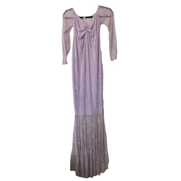 Victorian Stretch Lace Maxi Dress Sz Small Cottage Cove Lavender D2 - Picture 5 of 7